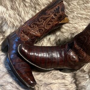 Lucchese Dark Brown Crocodile Western Boots